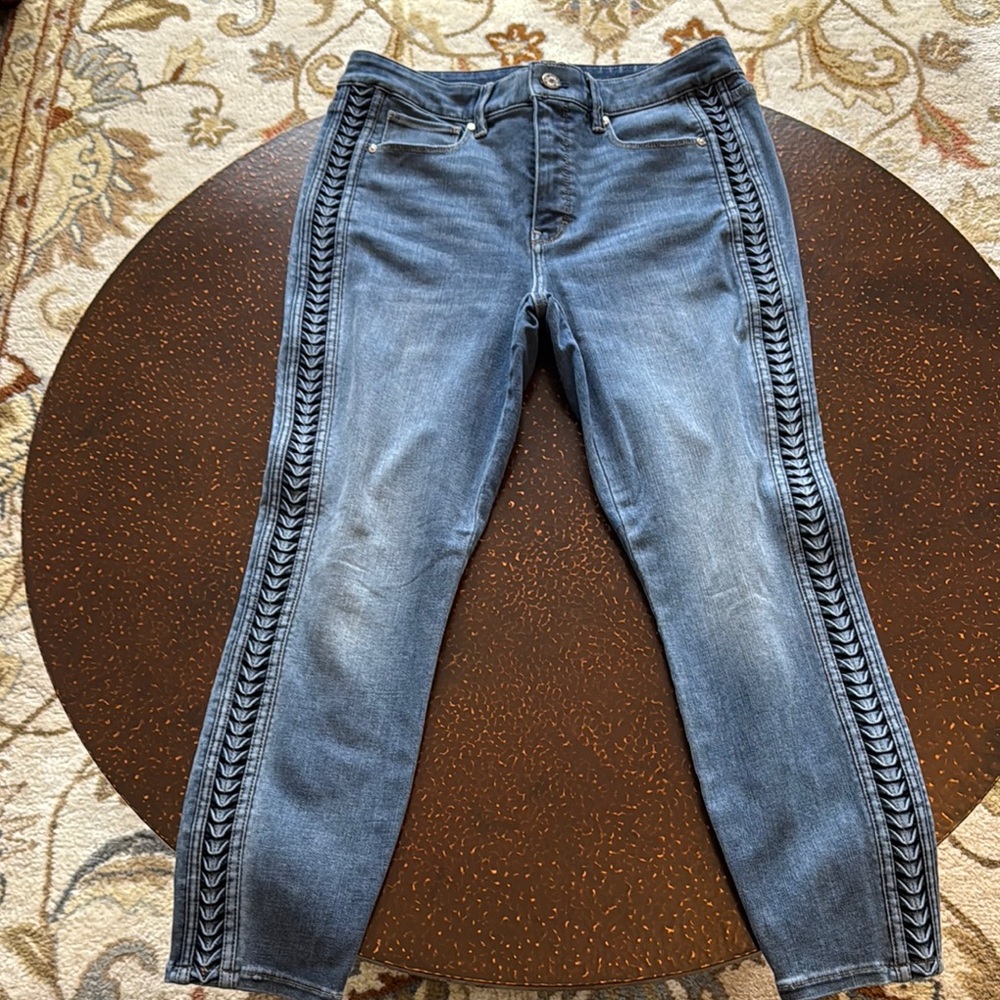 White House Black Market Denim Skinny Jeans with Embroidery